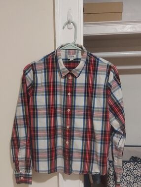 J. Crew Men's Red, Blue and White Plaid Button-Down Shirt